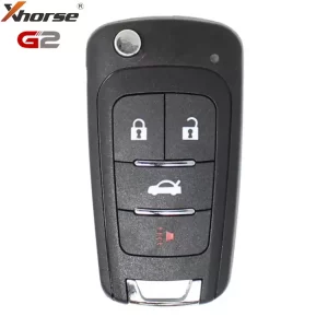 CR-XHS-XKBU21EN-2 - SFFobs Inc. Black car key fob with four buttons: lock, unlock, trunk release, and panic alarm, with Yhorse G2 branding in the top-left.