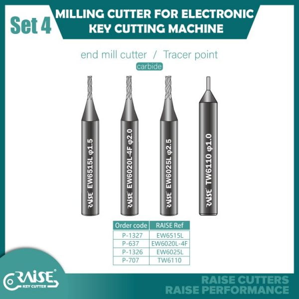 SET OF 3 END MILLING CUTTERS AND 1 TRACER FOR TRITON/CONDOR