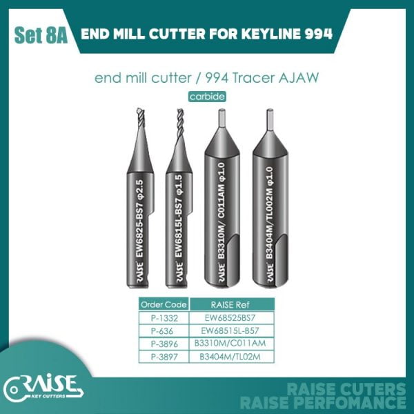 SET OF 2 END MILL CUTTERS AND 2 TRACERS FOR KEYLINE 994
