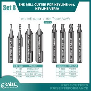 SET OF 6 END MILL CUTTERS AND 2 TRACERS FOR KEYLINE 994/NINJA/VERSA