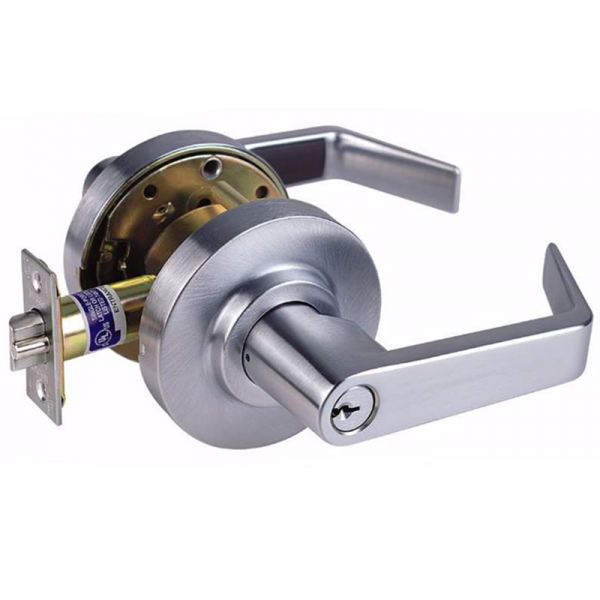 MAXTECH Grade 2 OFFICE/ENTRY Cylindrical Lock Non-Clutching Angled Lever 3″ Diameter Rose Satin Chrome Finish