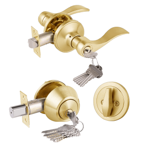 MAXTECH Combo Lockset Lever And Deadbolt Brass Finish (SC1 Keyway)