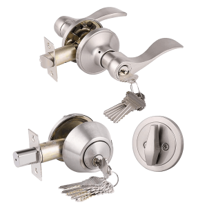 MAXTECH Combo Lockset Lever And Deadbolt Satin Nickel Finish (SC1 Keyway)