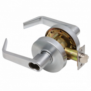 MAXTECH Grade 2 ENTRY Cylindrical Lock Angled Lever 3" Rose diameter SFIC Prep Less Core Satin Chrome Finish