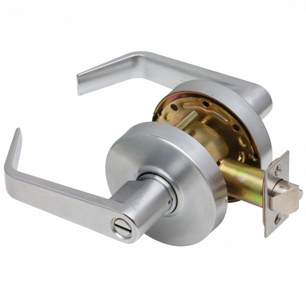MAXTECH Grade 2 PRIVACY Cylindrical Lock Non-Clutching Angled Lever 3″ Diameter Rose Satin Chrome Finish