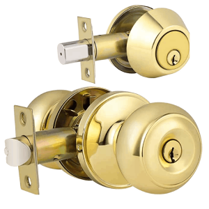 MAXTECH Combo Lockset Knob And Deadbolt Brass Finish (KW1 Keyway)