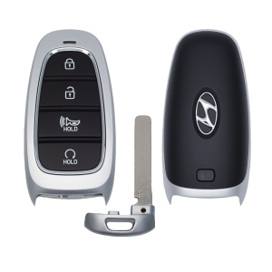 11569U-SF - SFFobs Inc. Car key fob with four black buttons (lock, unlock, hold) and a separate metal key blade next to the shell pieces, on a white background