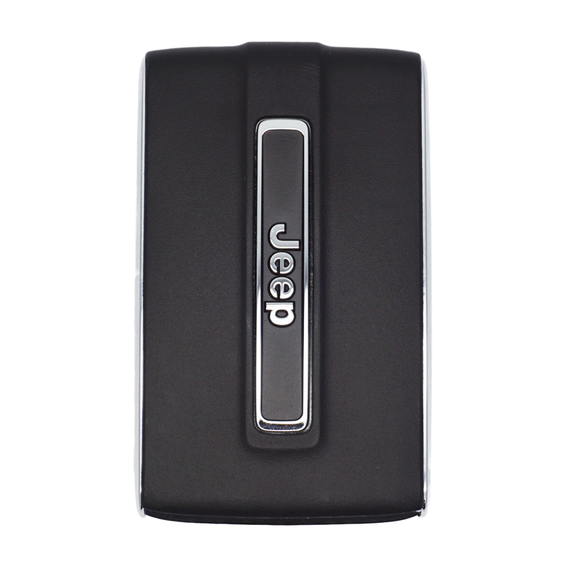 11649-back - SFFobs Inc. Black Jeep car key fob with a vertical chrome accent bearing the Jeep logo