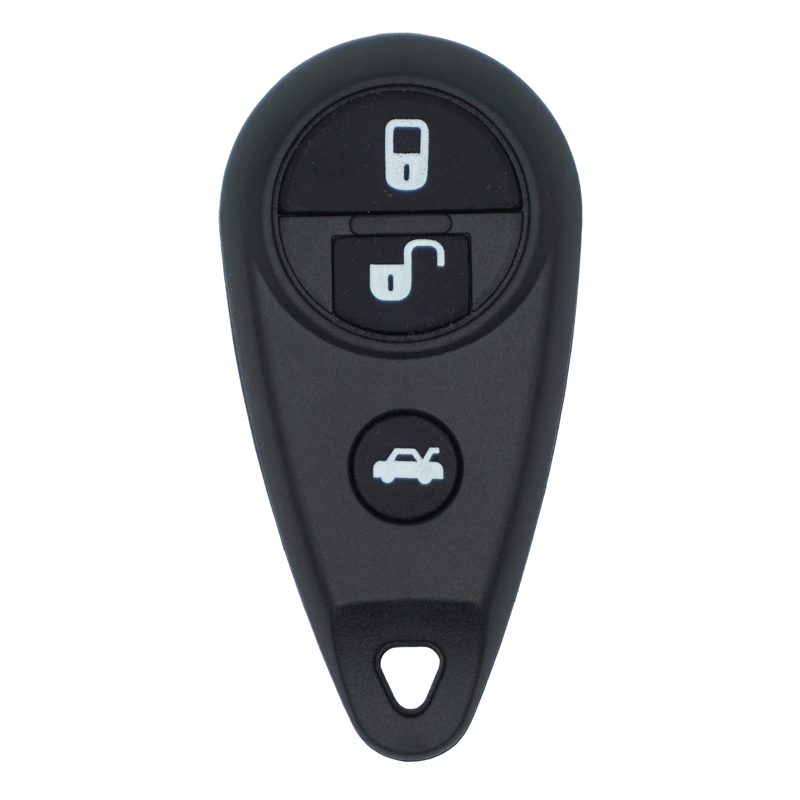 10726A-Sf-front - SFFobs Inc. Black car key fob showing lock, unlock, and trunk-release buttons (front view).