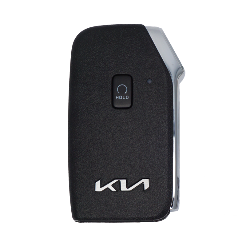 11415FS-front - SFFobs Inc. Kia car key fob with black textured body, silver clip on the side, and a Hold button on top.