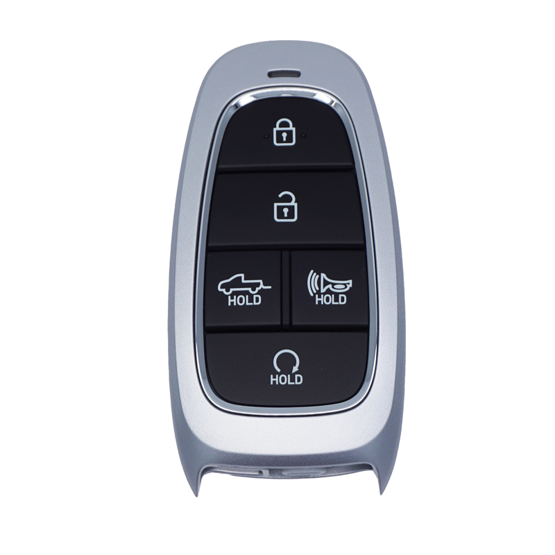 11404-11533-FRONT - SFFobs Inc. Car key fob with lock/unlock buttons, trunk release, and hold-to-activate functions shown on the buttons