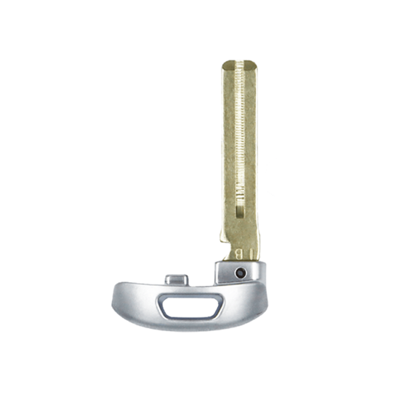 11556A-key - SFFobs Inc. Safety razor with a long vertical blade and a silver curved handle, ready for shaving on a white background.