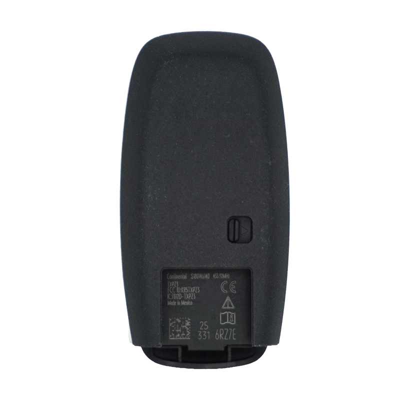 11930U-SF-back - SFFobs Inc. Back view of a black handheld device with a small recessed on/off switch and a label plate at the bottom.
