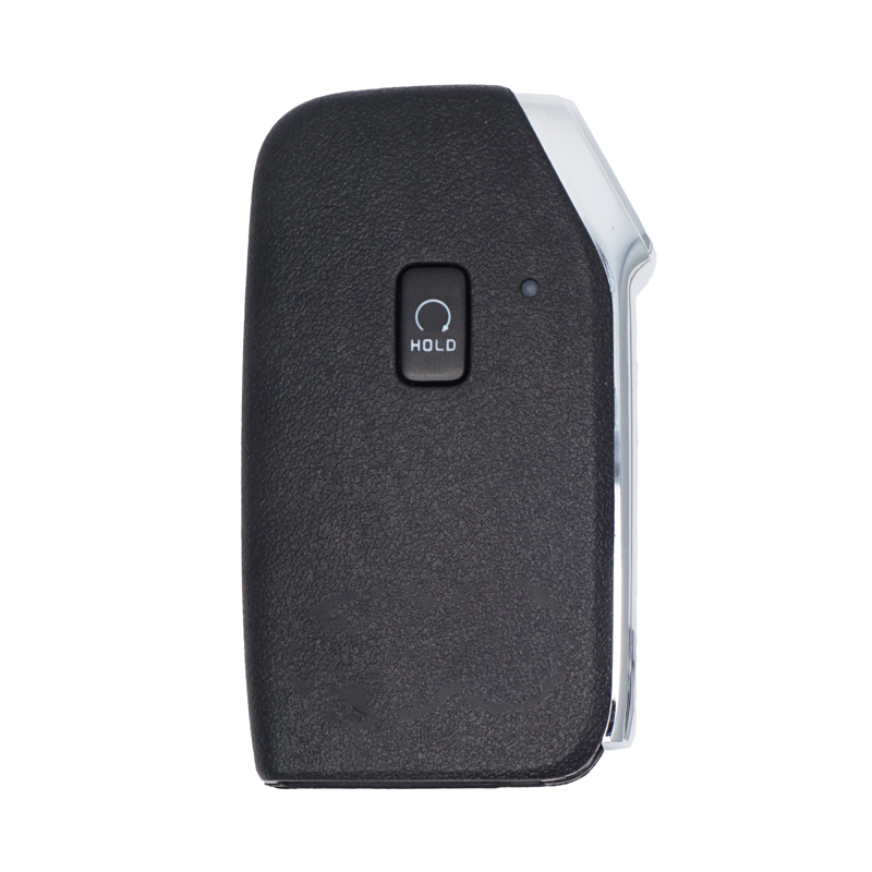 Black car key fob shown from the side with a single 'HOLD' button and small indicator dot