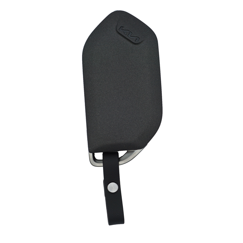 11935FS-Front-SF - SFFobs Inc. Black protective case for a car key fob with a metal ring and leather strap