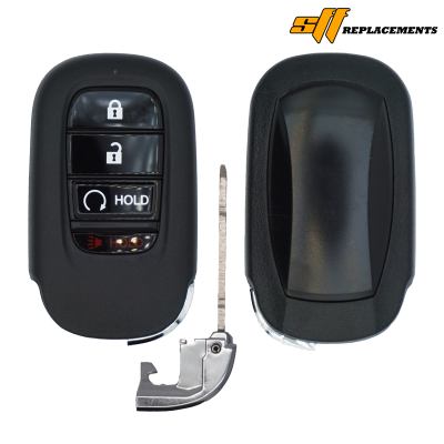 Two black car key fobs with lock, unlock, and hold buttons; separate metal blade and bracket, SIF REPLACEMENTS logo top-right.