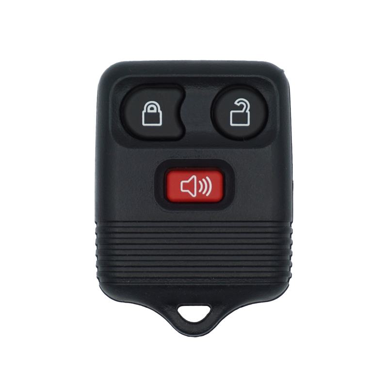 11965U-1 - SFFobs Inc. Car remote key fob with lock, unlock, and red panic button on a black plastic case.
