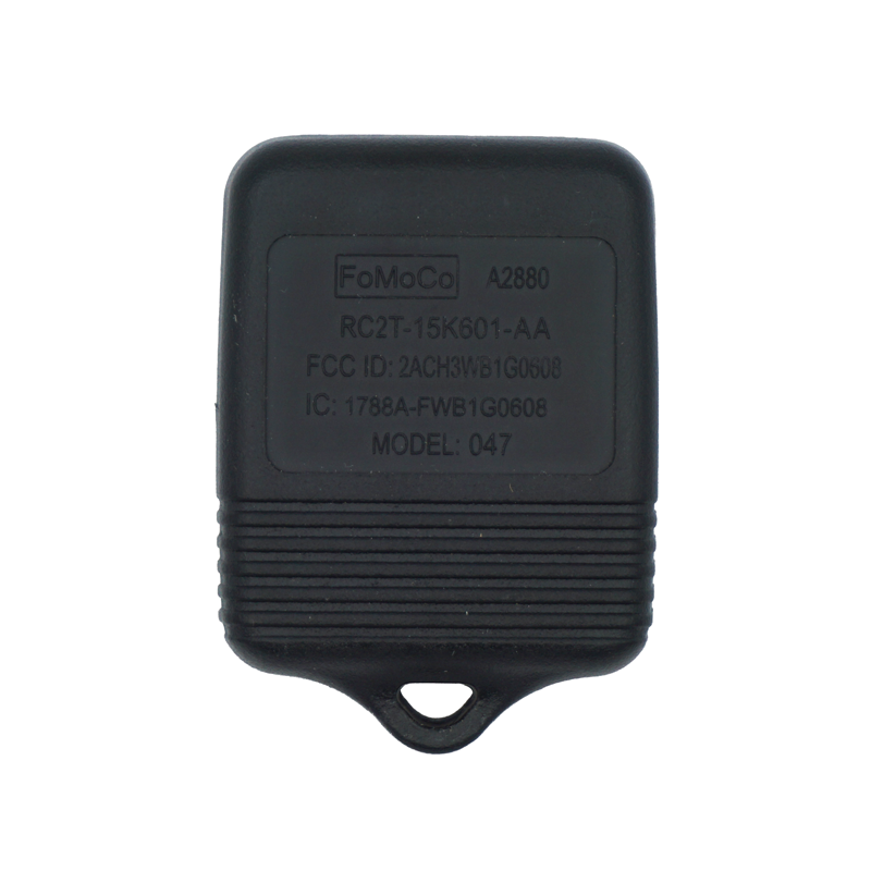 11965U-2 - SFFobs Inc. Black car key fob remote with a ridged grip and a loop for attaching to a keyring, FoMoCo branding visible on the back.
