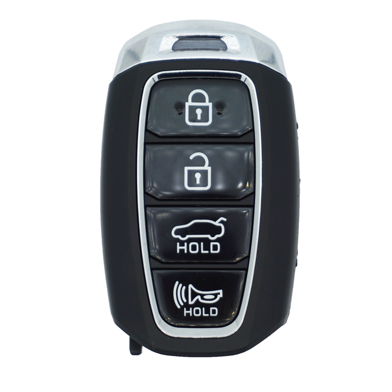11982A-SF-1 - SFFobs Inc. Car key fob with four buttons: lock, unlock, trunk hold, and horn hold (silver-edged black remote). infantiles?