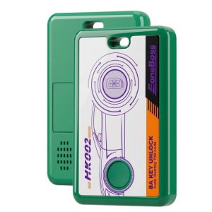 26062917827181706857 - SFFobs Inc. Green handheld lock-unlocking device with a white label showing ''OneBoss'' branding and a circular mechanism illustration on the front panel.