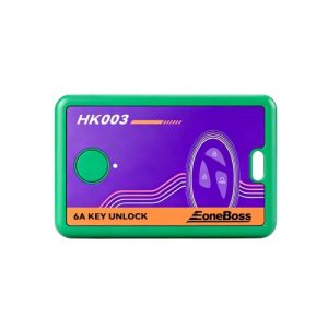 26083117882257198369 - SFFobs Inc. Green and purple key fob remote labeled '6A KEY UNLOCK' with a large circular button and car unlock icons, branded OneBoss.