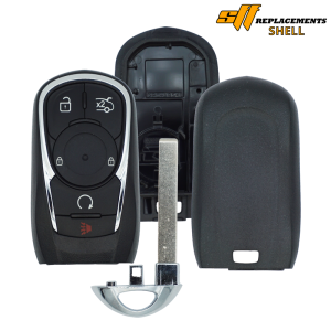 30281 - SFFobs Inc. Disassembled car key fob with metal blade and black remote shell, branded SFI replacements Shell in the corner.