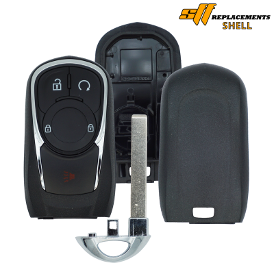 Car remote key fob with the shell removed, exposing the internal electronics and a metal key blade.
