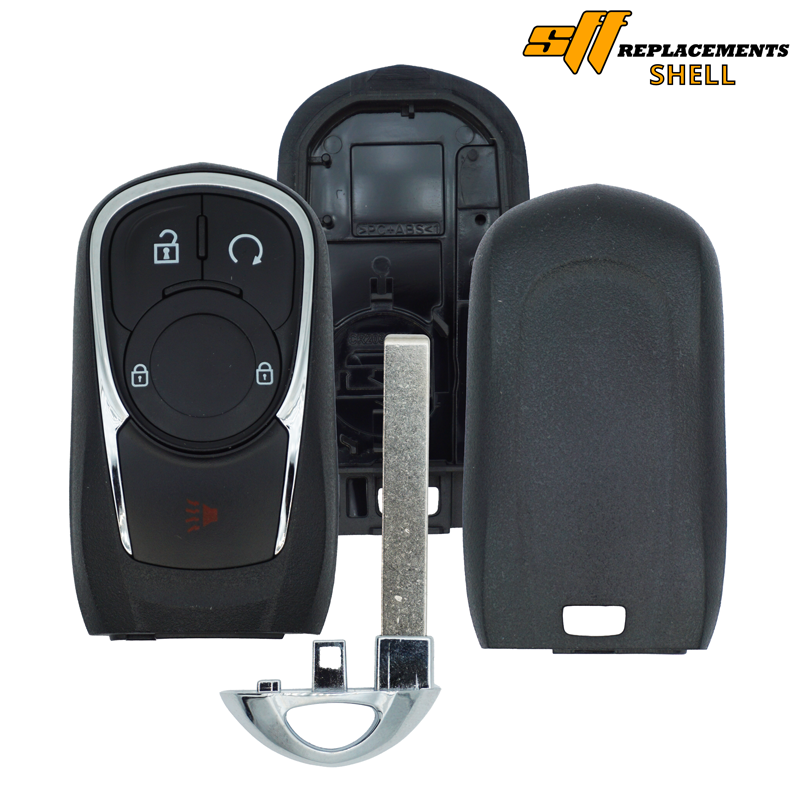 30282 - SFFobs Inc. Car remote key fob with the shell removed, exposing the internal electronics and a metal key blade.