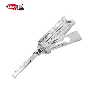 Lishi 2-in-1 lock pick tool with ruler markings and blade for decoding and picking locks, metal locksmith tool.",
